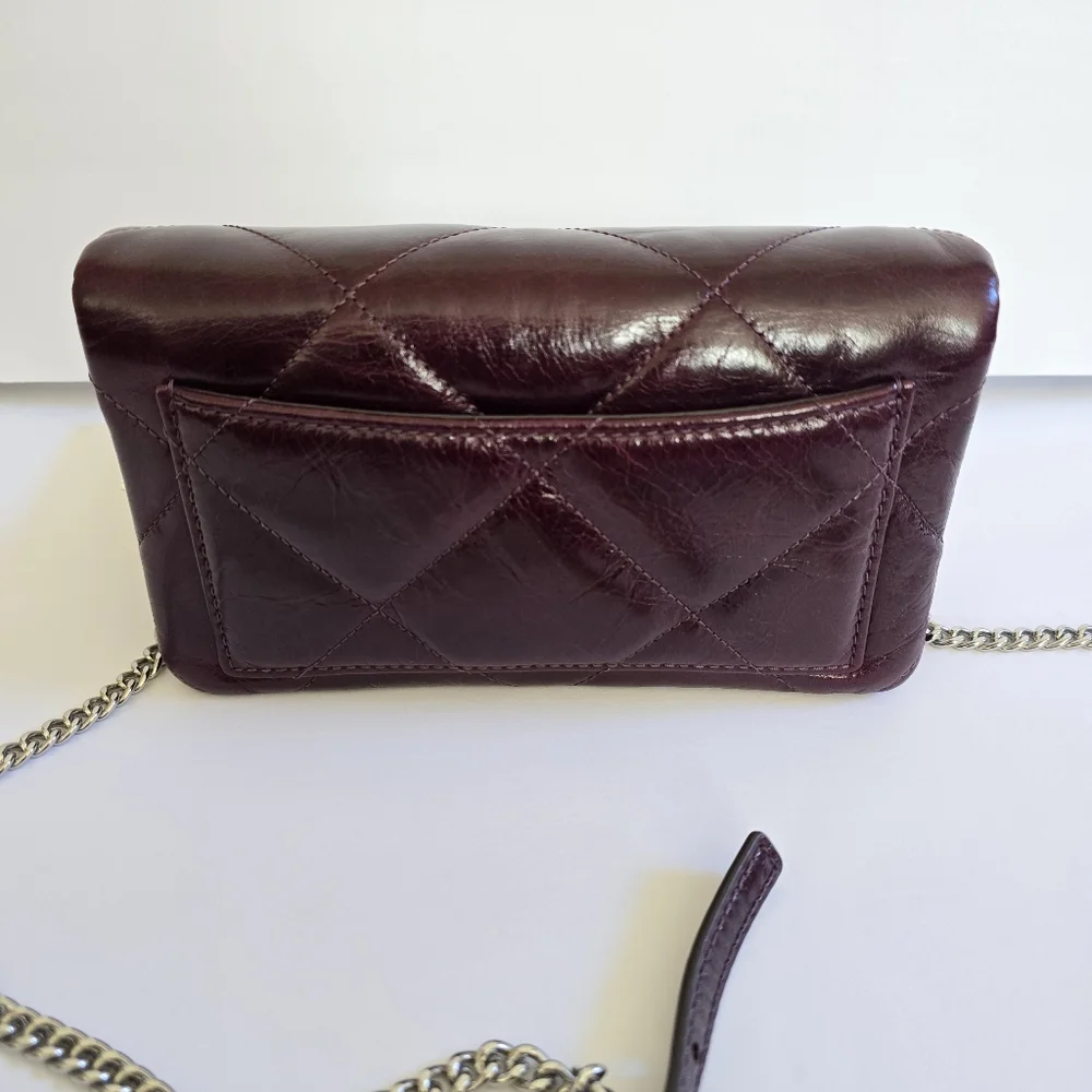 Tory Burch Kira Diamond Distressed Leather Chain Wallet Dark Carmine